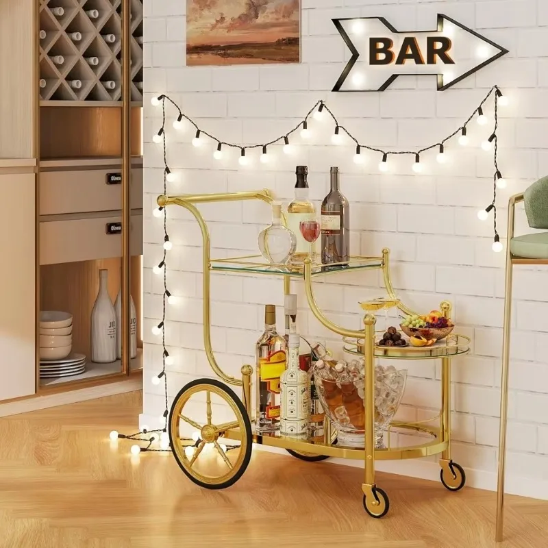 

Rolling Bar Cart with 3-Tier Shelf & 4 Wheels, Tempered Glass Bar&Serving Cart, for Metal Trolley for Home, Restaurant & Hotel