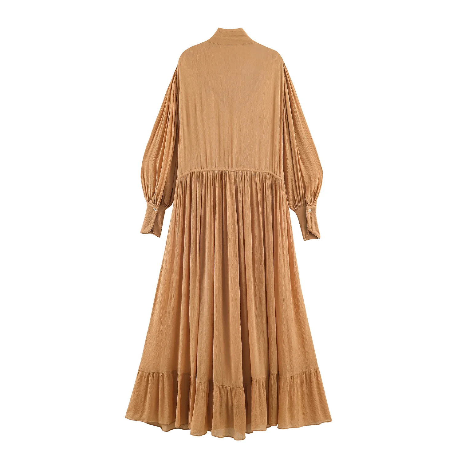 2026 Autumn Women's Elegant Knot Buttons Maxi Long Midi Dresses Lady Vintage Boho A-line Ruffles Pleated Drawstring Waist Robe