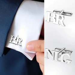 Custom Stainless Steel Name Cufflinks Letter Initials Cufflinks Groom Wedding Buttons Men Gift Jewelry Engraved Name Cuff Clips
