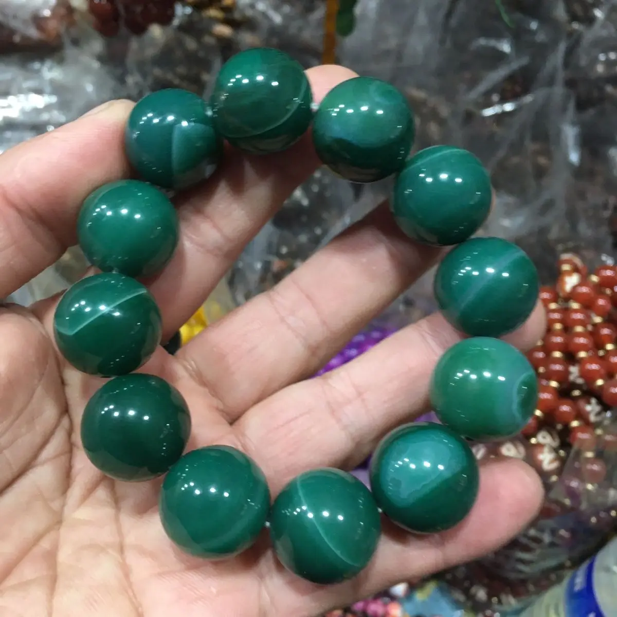 Natural silk agate bracelet, men's and women's dream silk winding bracelet, round bead natural pattern jewelry.