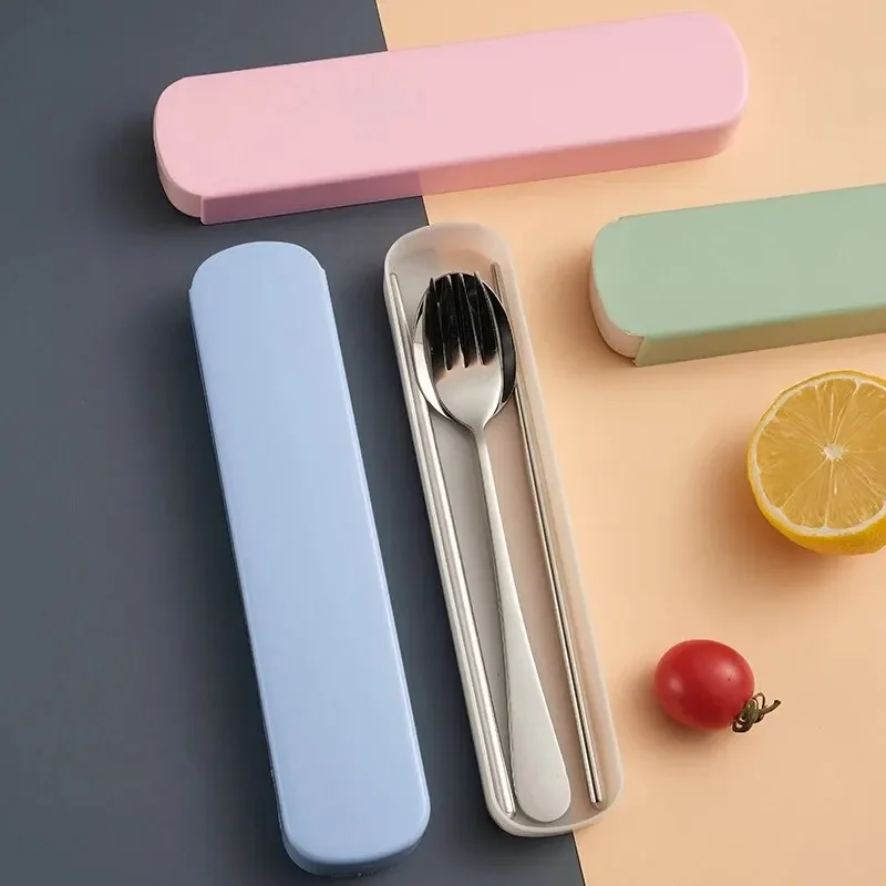 1set Haushalt Edelstahl Tragbare Geschirr Stäbchen Löffel Gabeln Zwei/Drei Stück Set mit Box