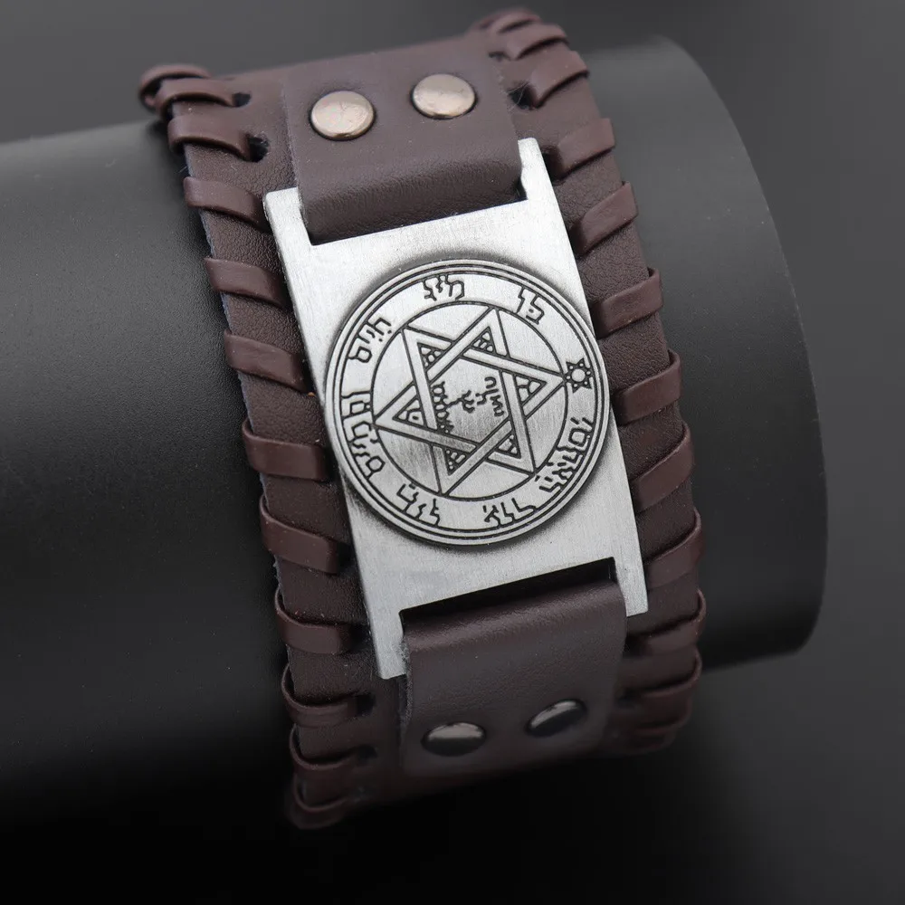 Trendy Totem Design Six-pointed Star Bracelet Men\'s Bracelet New Fashion Leather Woven Viking Accessorie Party Jewelry Wholesale