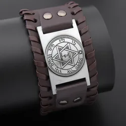 Trendy Totem Design Six-pointed Star Bracelet Men's Bracelet New Fashion Leather Woven Viking Accessorie Party Jewelry Wholesale