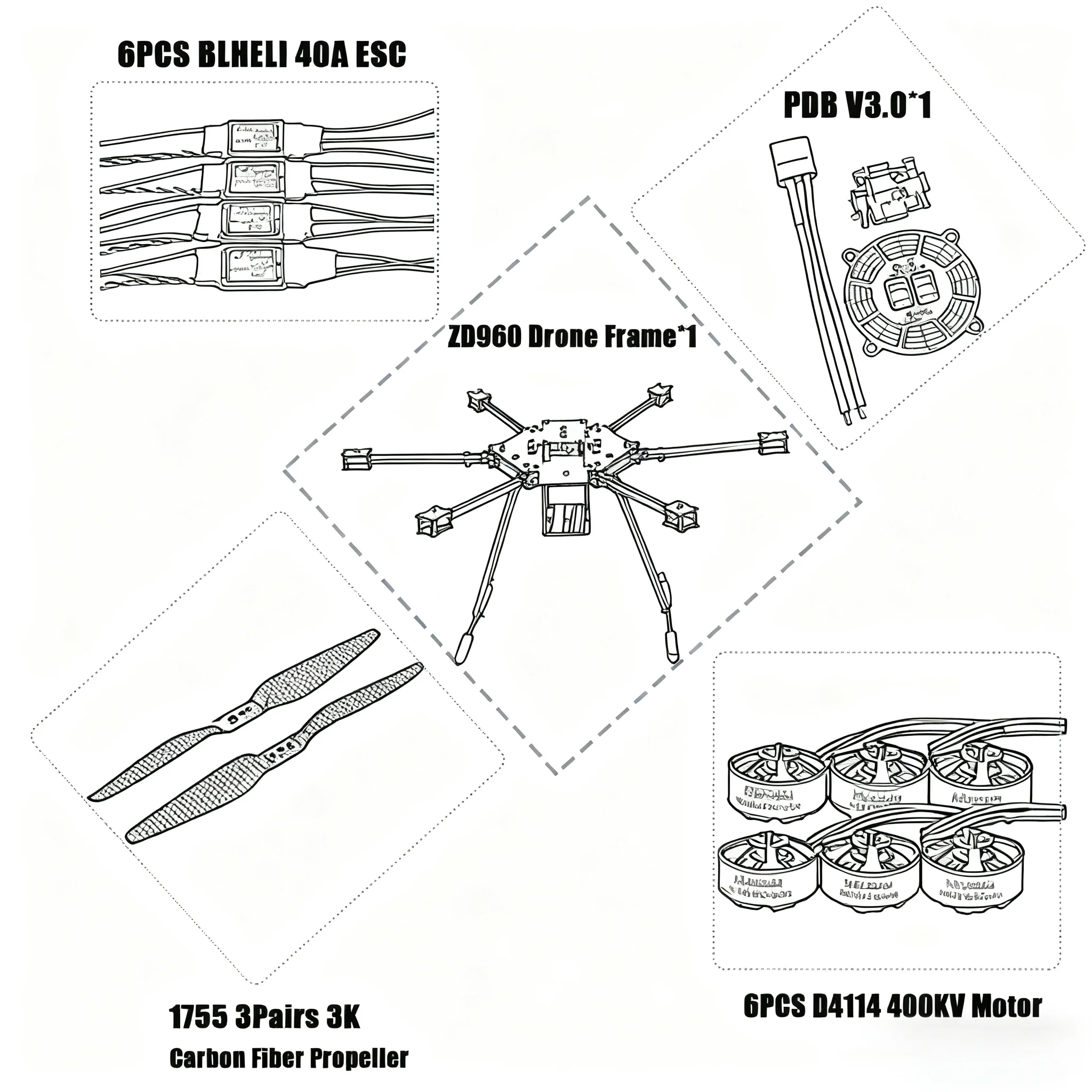 

BCUBE ZD960 Pixhawk2.4.8 M8N Полностью карбоновая шестироторная рама Blheli 40A Esc Flight Comtrol Набор радиотелеметрии