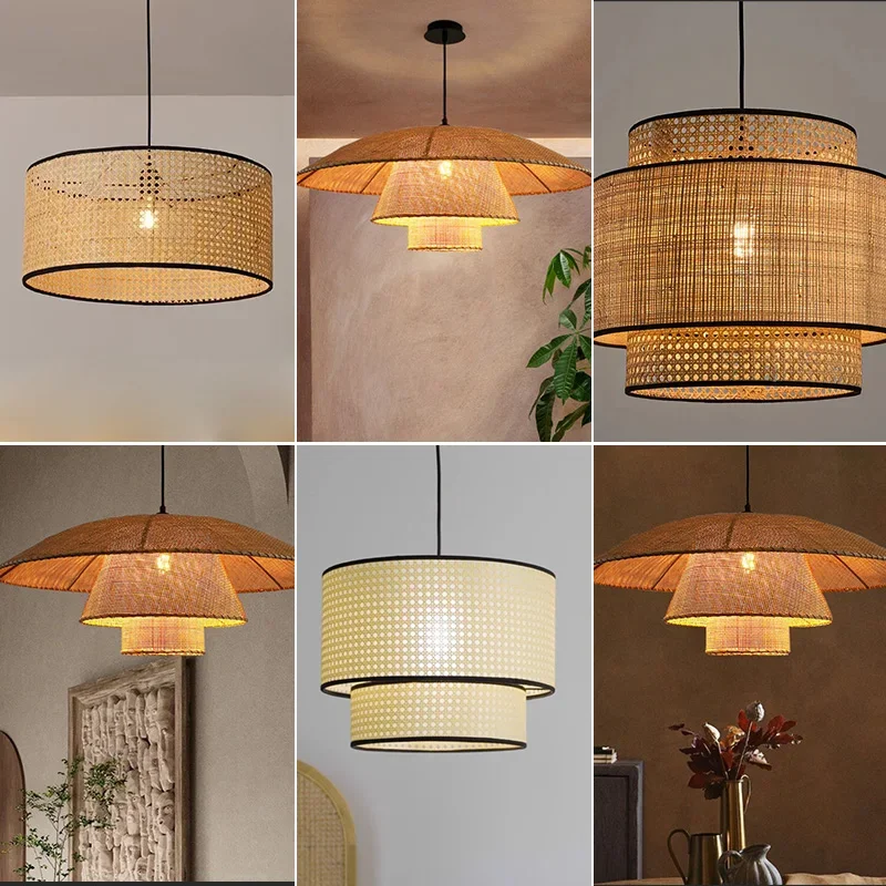 

Handmade Pendant Light Hanging Classical Bamboo Weaving Chandelier Lamp LED Ceiling Fixtures Rattan Woven Home Bedroom Decors