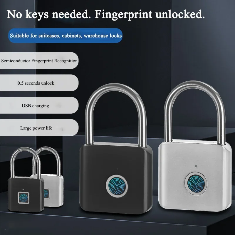 Keyless USB Charging Fingerprint Lock Smart Padlock Waterproof Door Lock Unlock Portable Anti-theft Padlock Zinc Home Tools