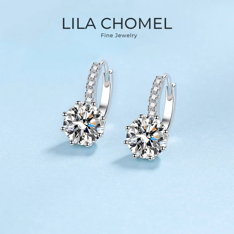

Girl Valentine's Day 18K White Gold Wedding Fine Jewelry 2CT Moissanite Diamond Hoop Earrings PT950 Platinum Women Birthday Gift