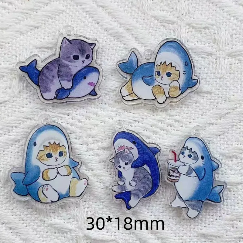 Acrílico Cartoon Animal Charme, bonito, baleia e gato Pingente, pesquisa artesanal, DIY Jóias Acessórios, 10Pcs