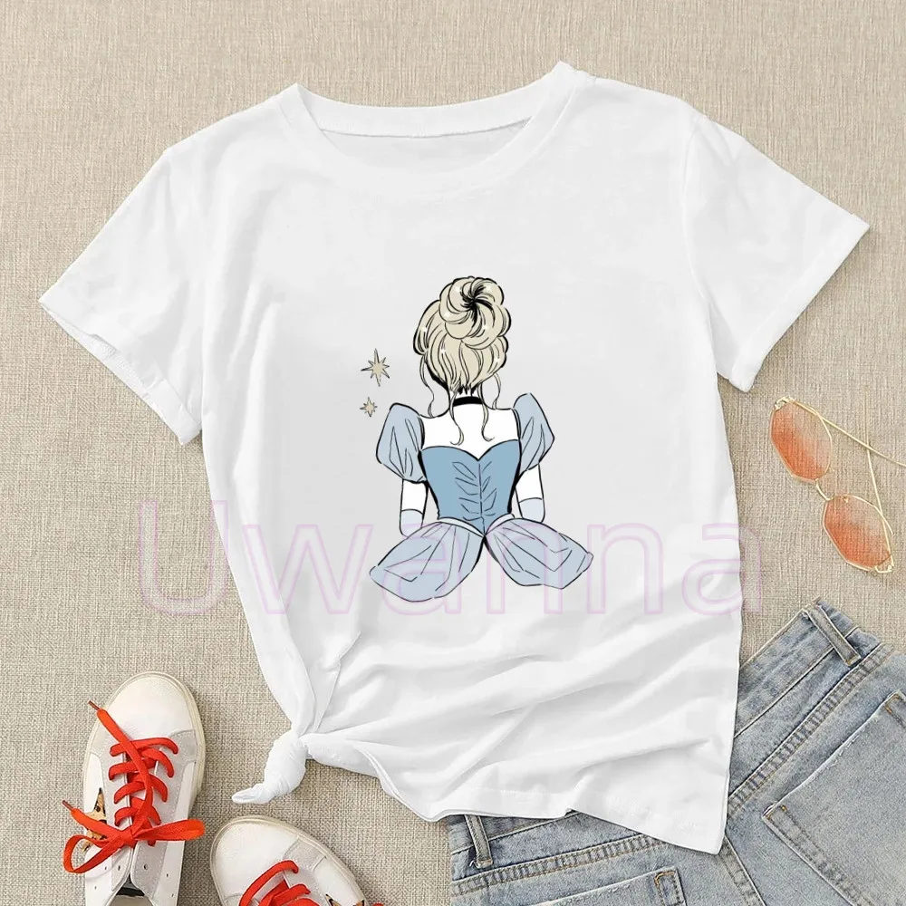 Tangled women tshirt Rapunzel Princess printing Snow white T shirts summer short sleeve Cinderella back t-shirt Graphic tees