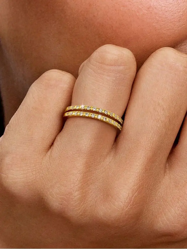 925 فضة موضة مزدوجة الطبقات الجوف خاتم الزركون للنساء المشاركة الزفاف عالية الجودة غرامة مجوهرات هدايا #3