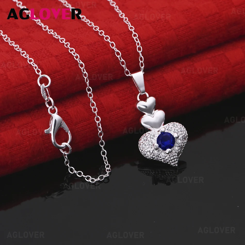 

AGLOVER 925 Sterling Silver Heart Inlaid Purple Blue Zircon Pendant Necklace Women'S Retro Personality Accessories Gift Jewelry