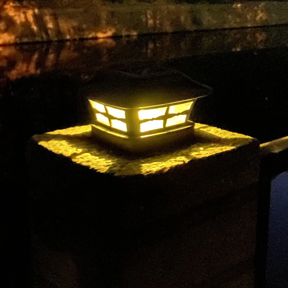 ABZV-Solar-Pfostenkappenleuchten, Solarleuchten für den Außenbereich, LED-Birne, Zaunpfostenleuchten für 10,2 x 10,2 cm große Holzpfosten, warmweiß