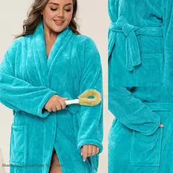 Ropa de dormir de lana de Coral gruesa para mujer, Camisón con capucha, Kimono, bata de baño, camisón largo de franela suelta, ropa de casa, Invierno