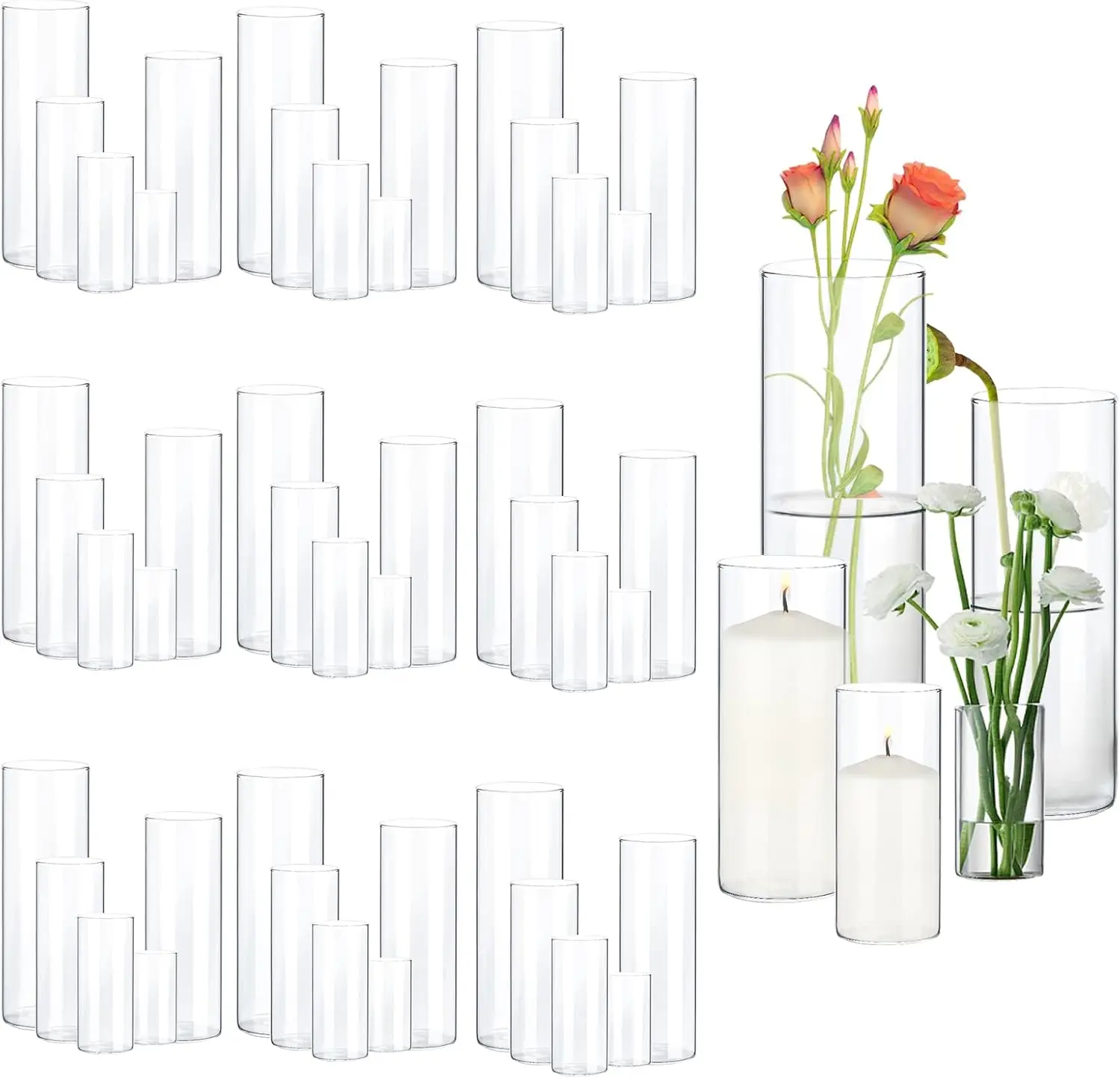 45 Pack Cylinder Vases Set Clear Glass Vases for Centerpieces, 4,6,8,10,12 Inch Tall Flower Vase for Home Decor Flower Vase