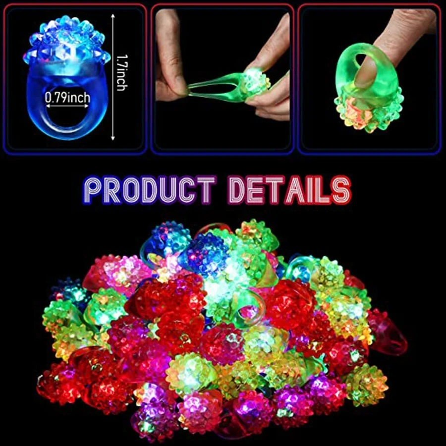 10/20/30/40/50/60pcs Glowing Rings LED Light Up Luminous Rings Party Favor Toys Flash Led Lights Glow In The Dark Party Supplies