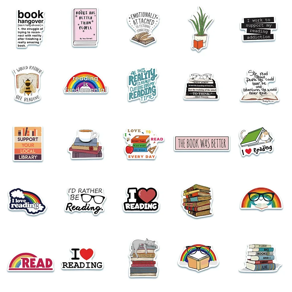 10/30/50PCS Reading Life Small Fresh PVC Sticker Aesthetic Decoration Scrapbooking Accessories School Stationery Supplies