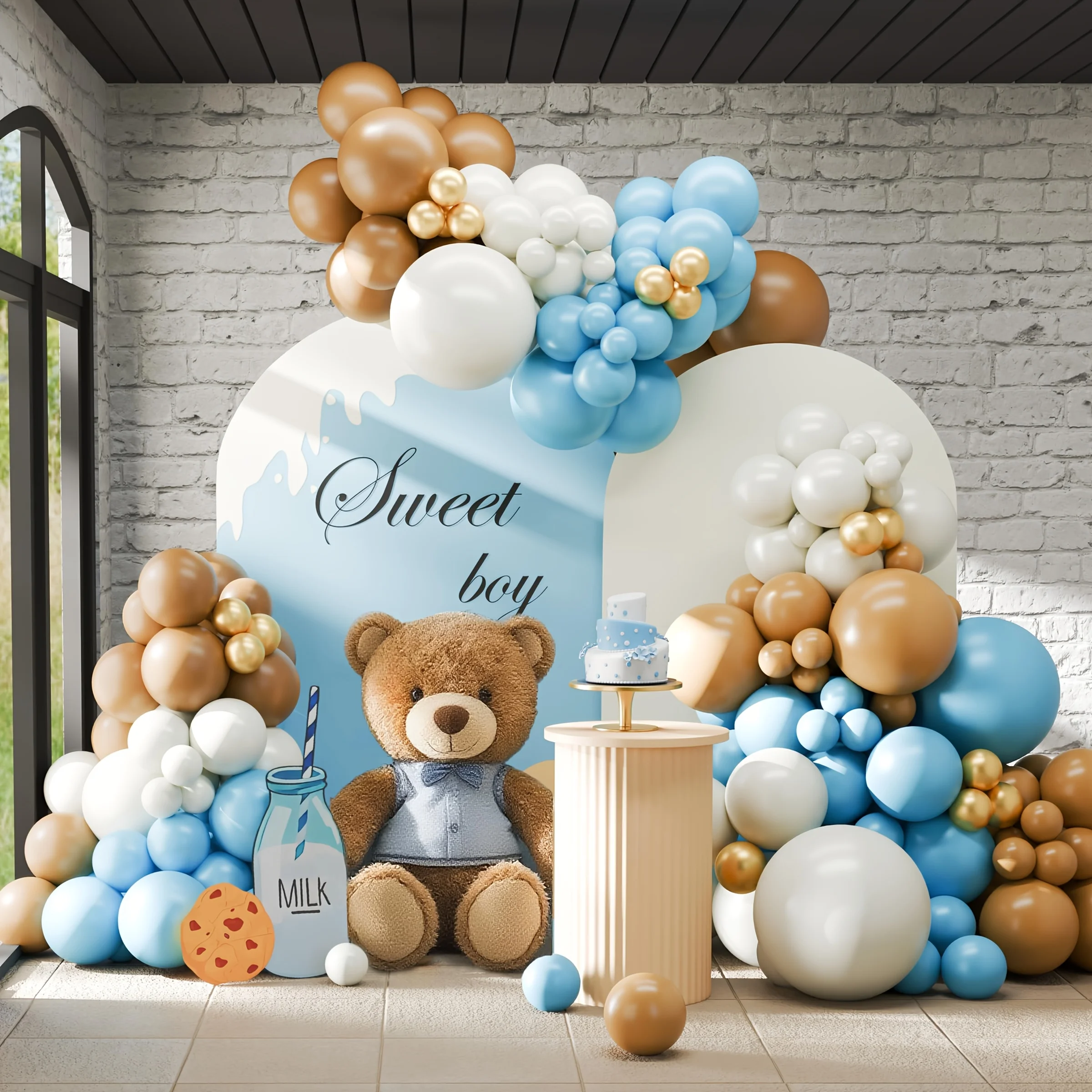 

Light Blue And White Balloon Arch Garland Kit, 143pcs Cookie Blue Brown Golden Balloons for Birthday Shower Bridal Wedding Party Decorations
