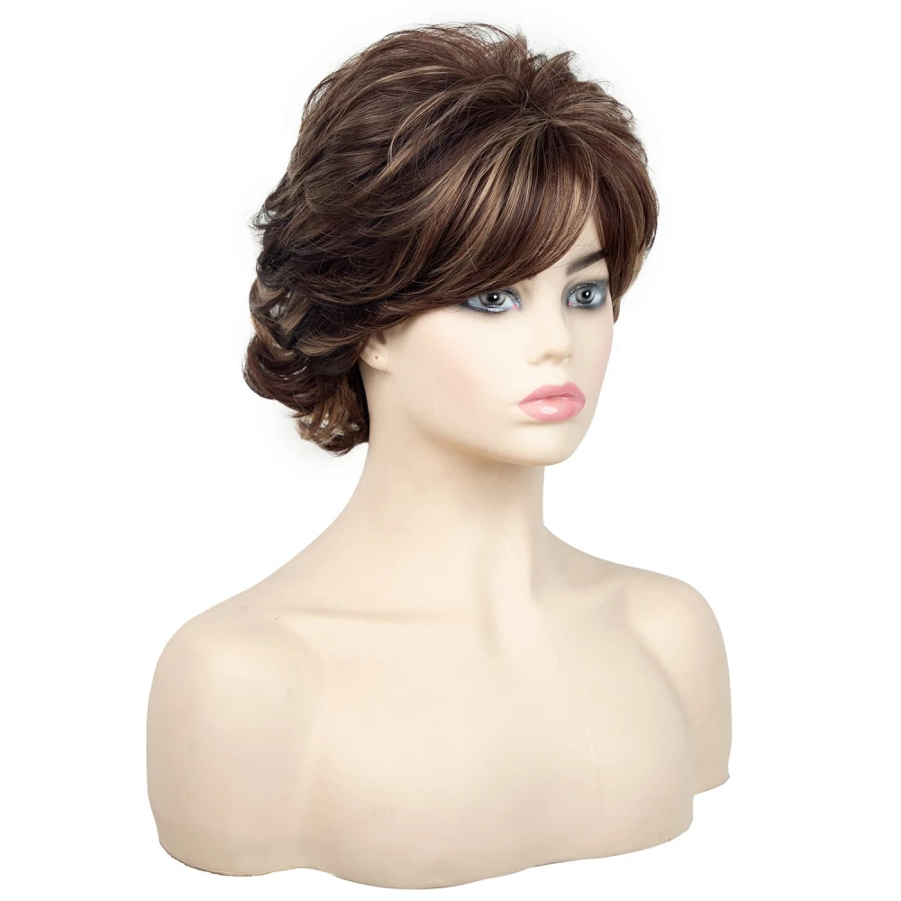 Synthetic Short Curly Wigs for Women Dark Brown Wig With Bangs Breathable Rose Mesh Daily Party Cosplay Use Heat Resistant Fiber