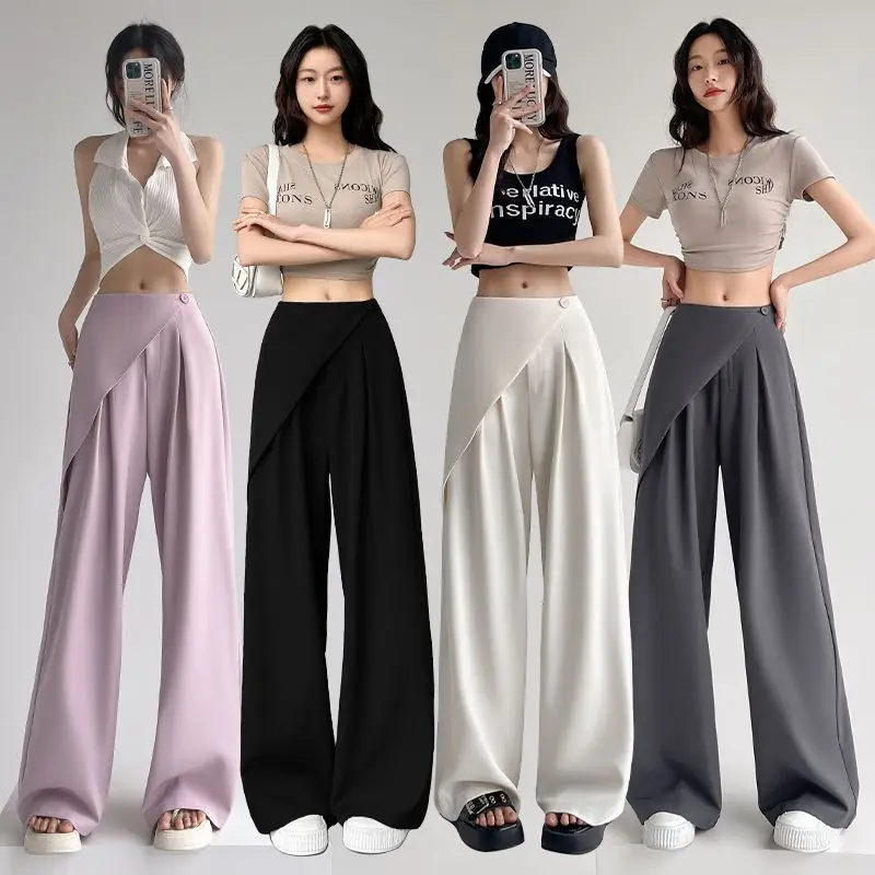 

Korean Fashion Women Clothing Solid Suit Pants Preppy Style Chic New High Waist Thin Loose Streetwear Casual Wide Leg Trousers