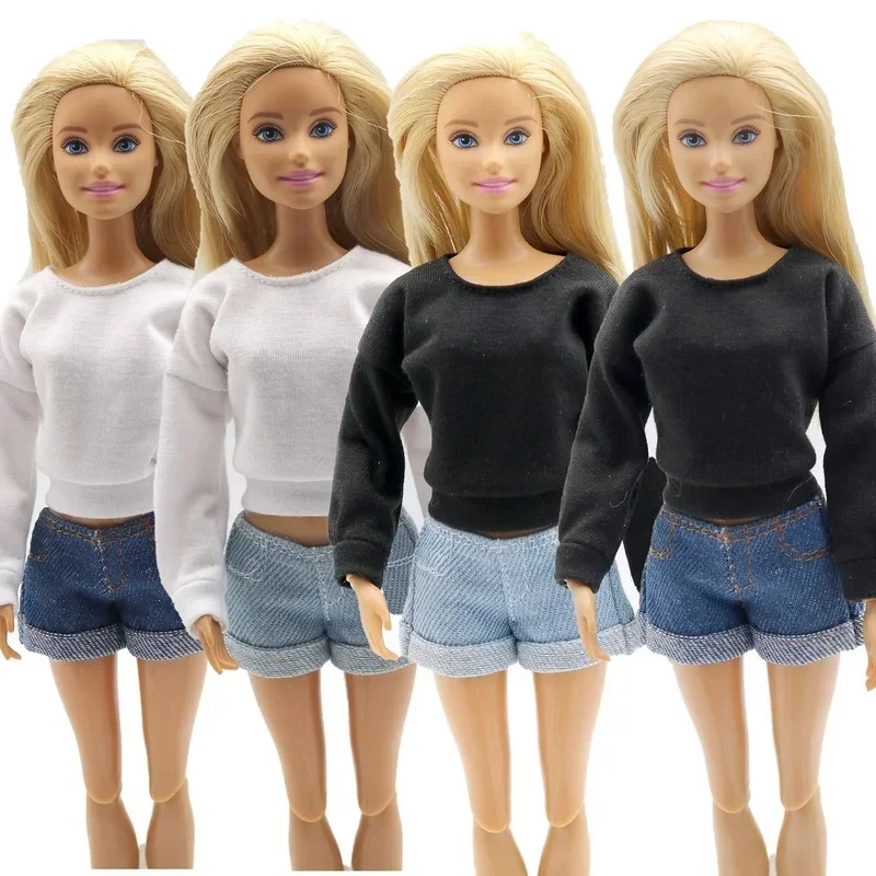 1/6 Doll Clothes Long-sleeved Sweater Pants Denim Grid Daily Wear Accessories Dress Up for Barbie Girl Gift