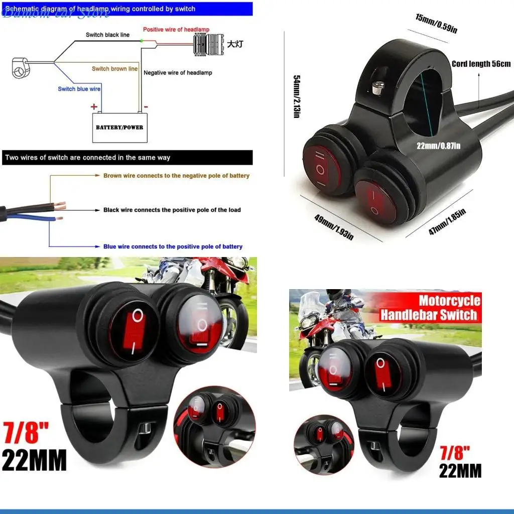 

A2UC Motorbike Universal Red Button 7/8 '' Handlebar Headlight Spot Light Dual Button