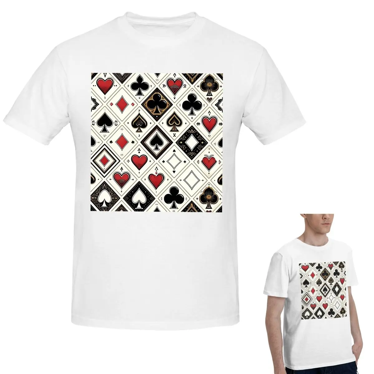 

100% хлопок, футболка с символами игральных карт в казино, футболка с бриллиантовым сердечком и лопатой, мужская модная футболка, мужские летние рубашки с круглым вырезом, топы