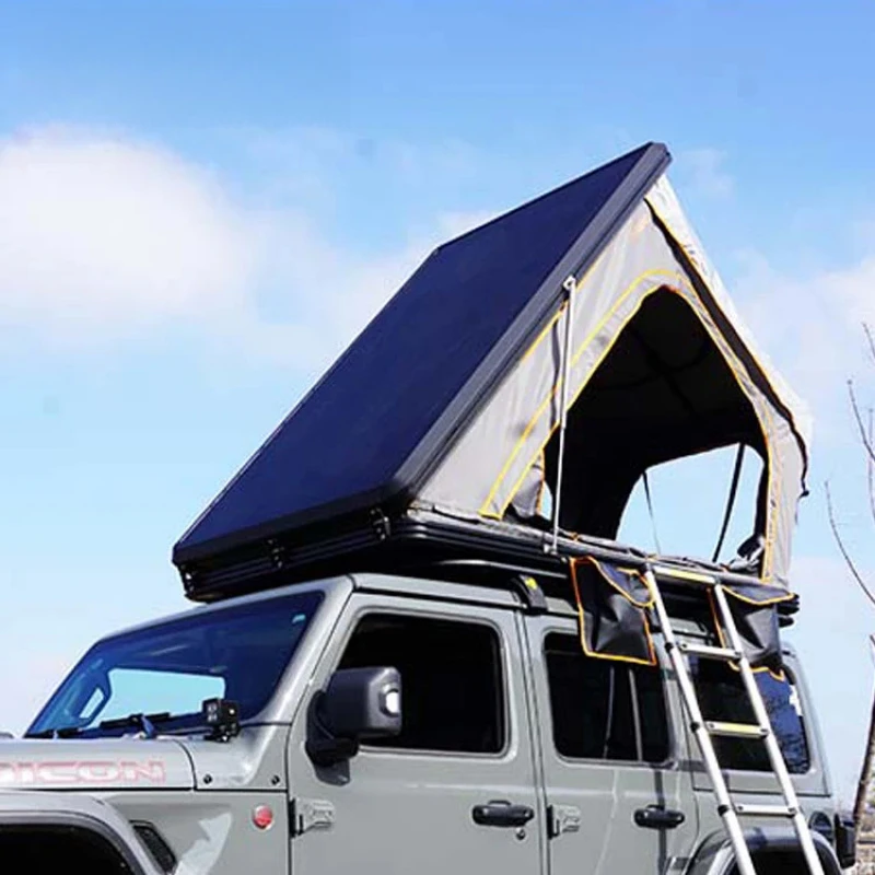 Tienda de campaña para techo gris con carcasa dura de aluminio triangular SUV 4x4