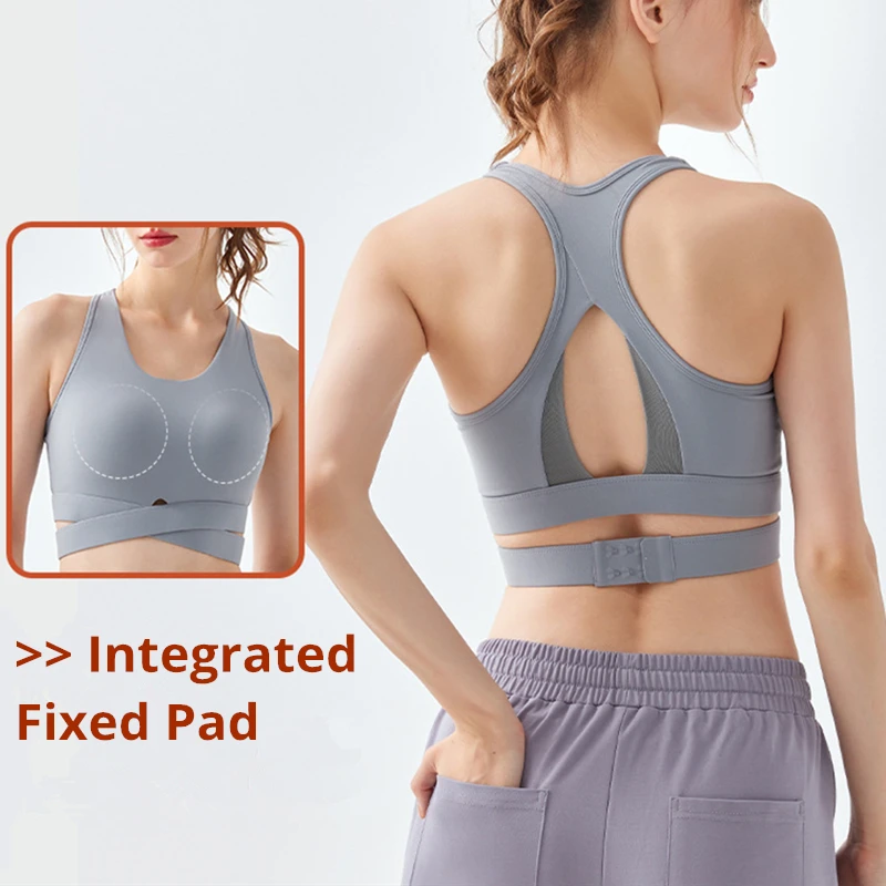 Women Sport Bras Integrated Fixed Pad Yoga Bra Shockproof Push Up Workout Underwear Quick Dry Running Vest Gym Fitness Tank Tops