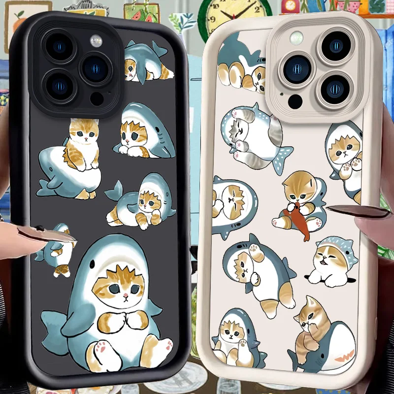 Niedliche Mofusand-Schutzhülle für iPhone 16E 15 14 13 12 Mini 11 Pro Max XS X 8 7 Plus SE, flüssiges, weiches Silikon, stoßfeste Rückseite