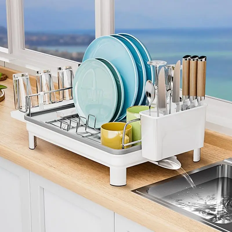 Dish Drying Rack Drip Drain Storage Inside Sink Dish Dryer Rust-Proof Dish Drainer with Utensil Holder Dish Drainer Basket Shelf