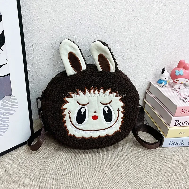 Kawaii Labubu Plush Shoulder Bag Cartoon Popmarts Brown Monster Crossboday Bag Cute Kids Stuffed Toys Handbag Small Phone Purse