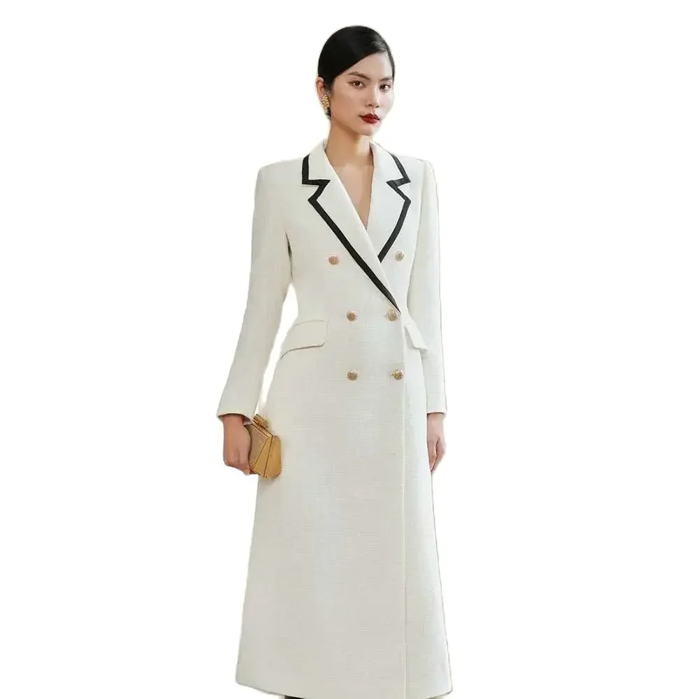 Elegant Long Blazer For Women Notch Lapel Double Breasted One Piece Jacket Formal Smart Casual Business Office Work Suits 2024