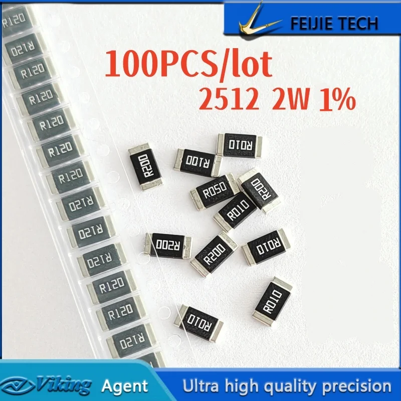 Lot de 100 résistances SMD à film épais haute puissance 2W 2512 1% 1R 2R 4.99R 6.8R 10R 12R 15R 20R 30R 47R 56R 91R 100R 470R 1K 2K 6.8K 1