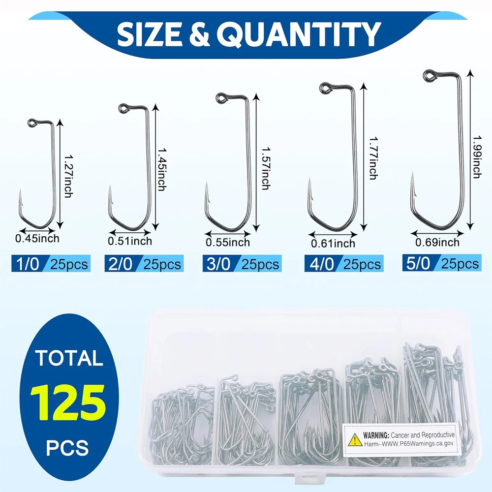 125Pcs Fishing Jig Hooks Aberdeen Long Shank 90 Degree Worm Hook Fly Tying jig head hooks for Bass Trout fishing hooks