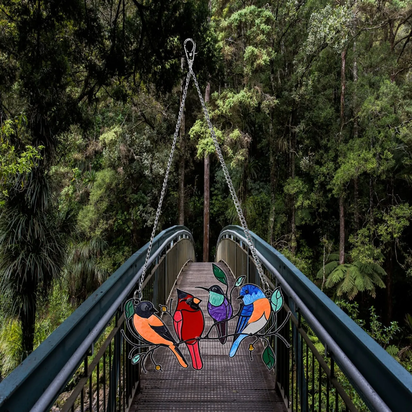 Multicolor Birds on A Wire Window Hanger Versatile for Window Office Outdoor
