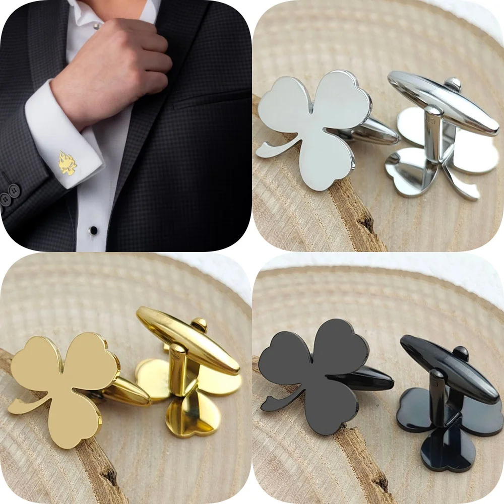 

Original clover gold-plated stainless steel cufflinks, waterproof and non-fading, French shirt buttons, gift for boyfriend