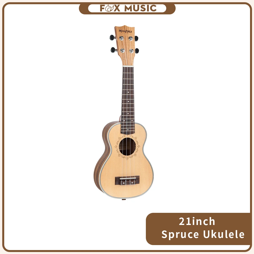 

Ukulele 21 Inch Ukulele Solid Spruce Top Zebrawood Back Student Ukulele 4 String Hawaii Guitar Soprano Ukulele NEW