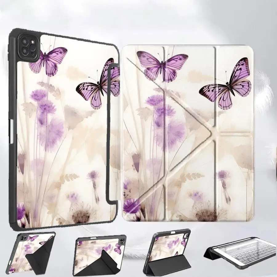 

Tablet Case For iPad Pro 2025 Mini 6 7 Air 4 5 M3 M2 M4 11inch Pro 11th 10th 9th 8th 7th 12.9inch Holder Cover Purple Butterfly