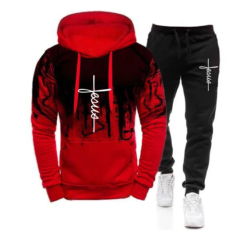 Men\'s Set Hoodie Sets Men Tracksuit Sportswear Hoodies+Sweatpant 2 Pieces Autumn Winter Male Warm Clothing Pullover Sweatshirts