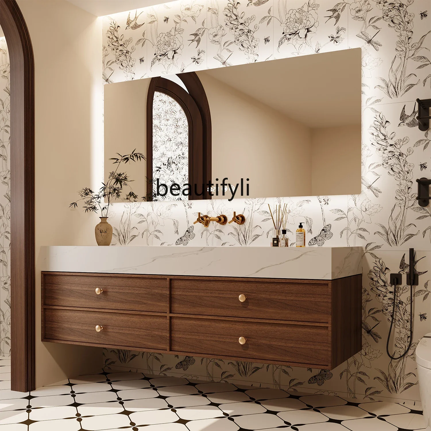 

Washing table integrated basin Middle ancient wind rock slab seamless hot bending ceramic washing table45