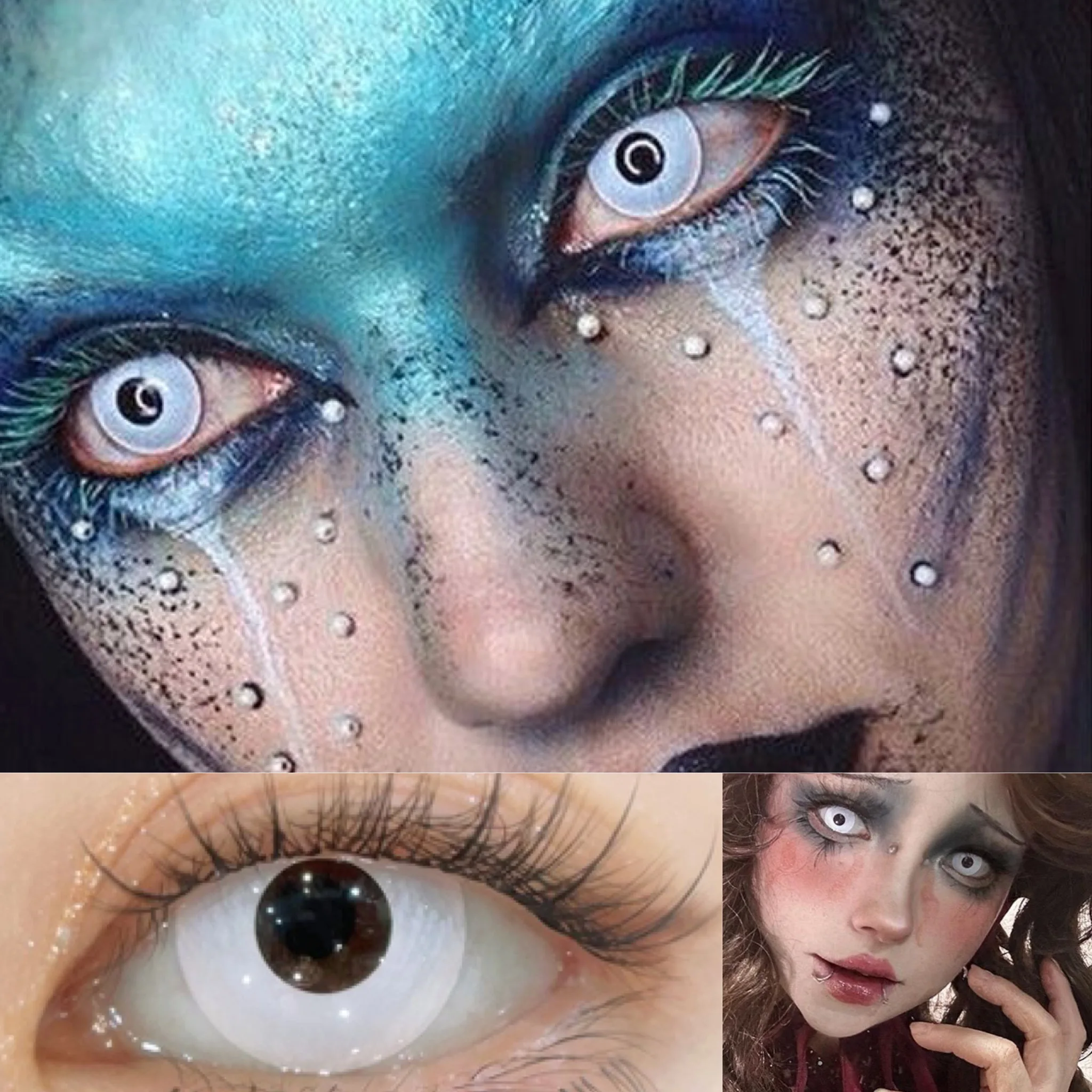 VISUASHOW Blind Block Farbige Kontaktlinsen Weiß Schwarz 6-Monats-Linsen für Party Halloween Anime Cosplay Augen-Make-up Kontaktlinsen – Detail 7