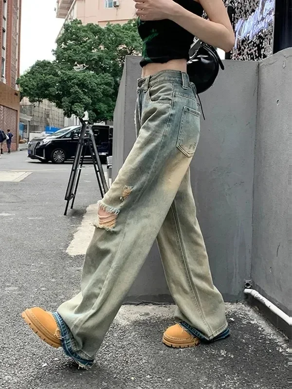 

Flare Jeans Autumn Clothes Women Tie Dye Bleached Irregular Design Gradient Multi Color Female Denim Fashion Unique Art Cool