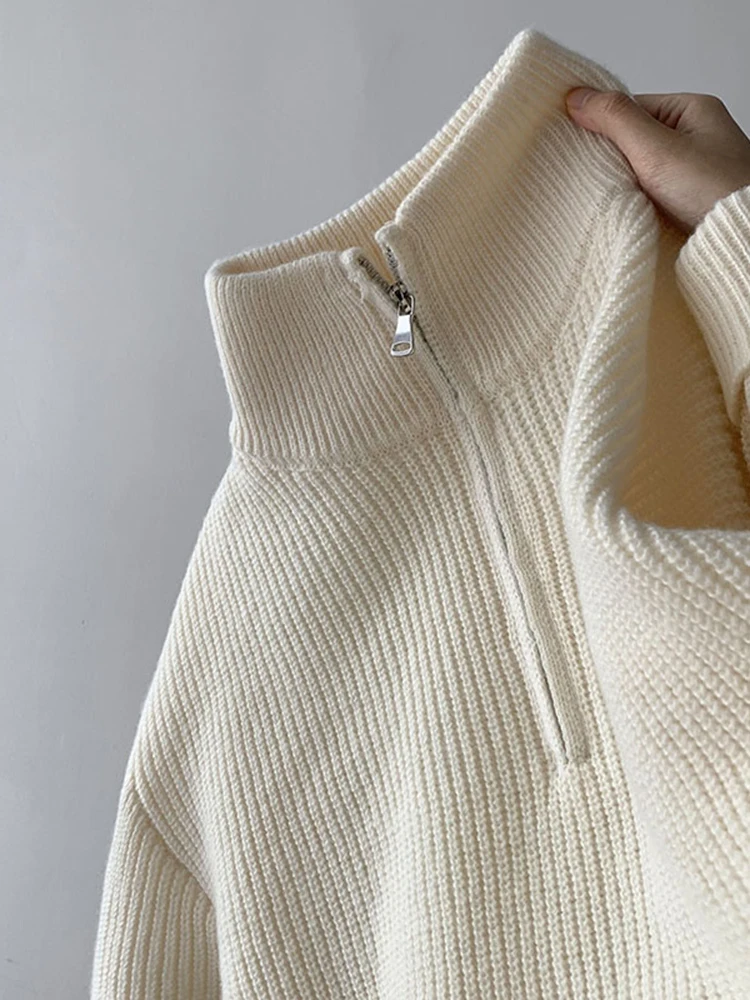 

High Collar Men's Knitted Sweater Winter New Sle f Zipper Crew Ne Woolen Base irt Couple Matching Loose Fit Comfortable