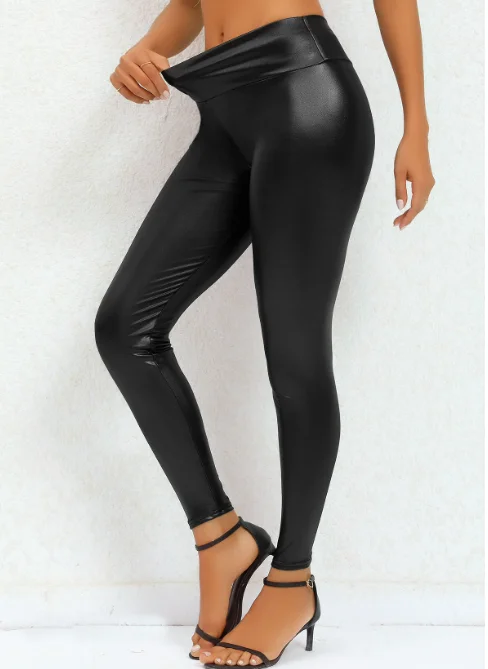 High waist tight stretch PU leather pants leggings for women in autumn and winter