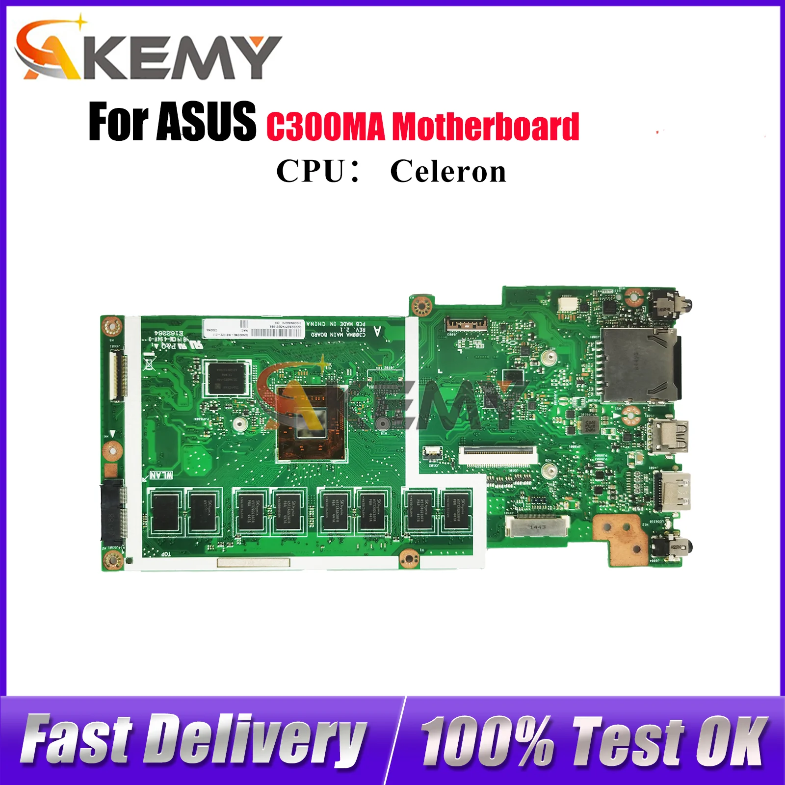 

Материнская плата C300MA для ноутбука ASUS Chromebook C300MA C300M, материнская плата для ноутбука с процессором Celeron, 100% тестирование, ОК, быстрая доставка, stk