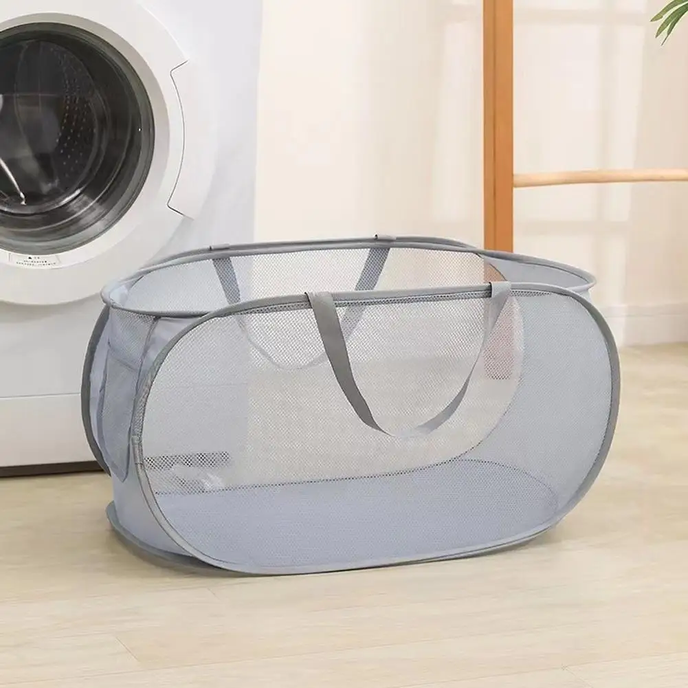 Folding Laundry Basket Organizer for Dirty Clothes Bathroom Clothes Mesh Storage Bag Household Wall Hanging Basket Frame Bucket