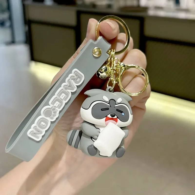 Cartoon Cute Raccoon Animal Silicone Doll Key Chain Creative Trend Cartoon Girl Heart Soft Glue Key Chain Pendant Wholesale