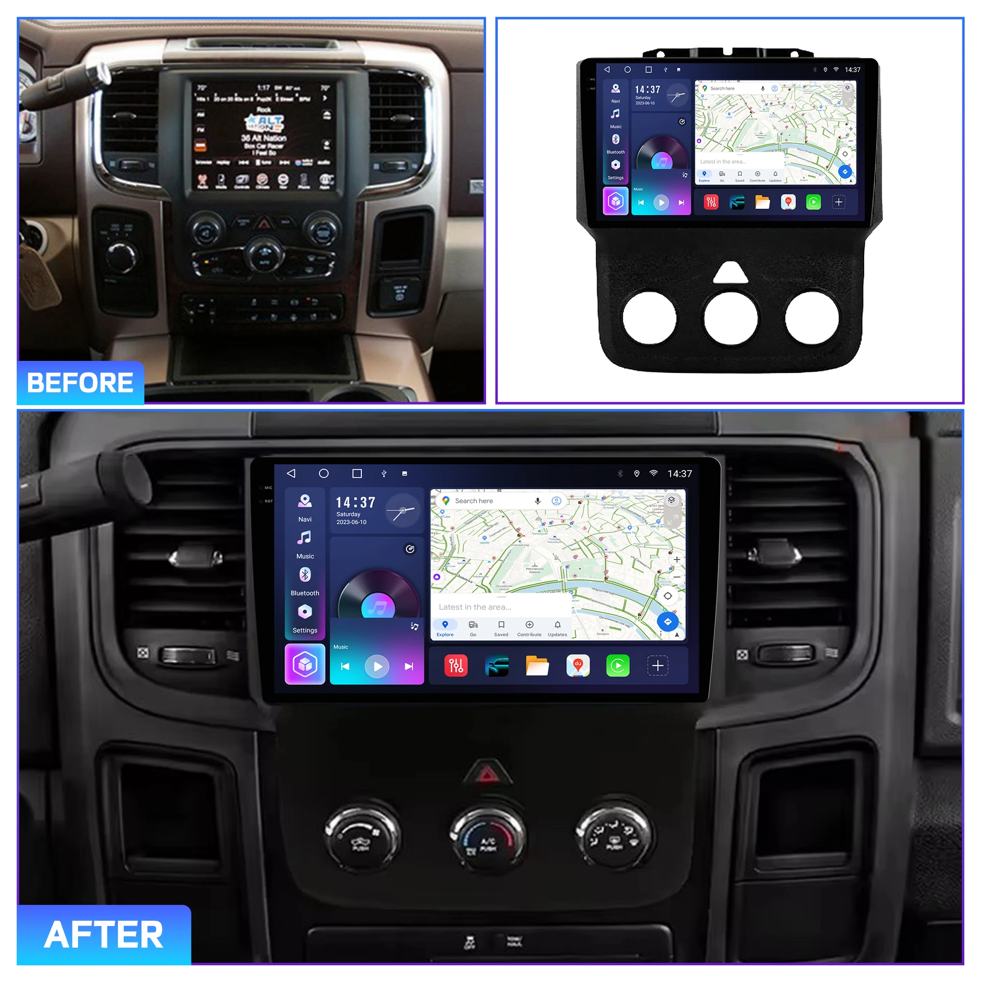 Penhui Android Car DVD Player 2 Din for Dodge Ram 1500-2500 2013-2019 Multimedia Screen with DSP, Bluetooth, Audio & CarPlay