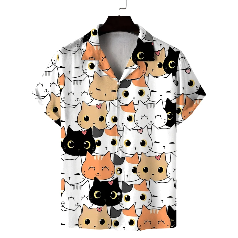 New Summer Shirt Men's Short Cat Pattern Design Casual Commuting Fashion All-Match Personality Breathable Daily