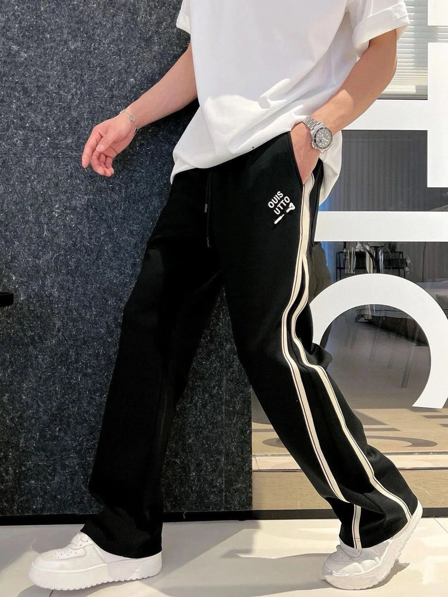 

New Trendy Brand Early Autumn Pin Bae Woven Stripe Straight Leg Pants Casual Sports Trousers for Men And Women